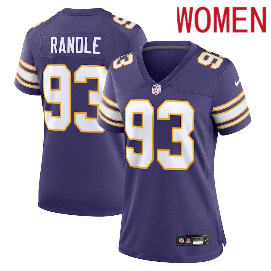 Women Minnesota Vikings #93 John Randle Nike Purple Classic Player Game NFL Jersey->women nfl jersey->Women Jersey